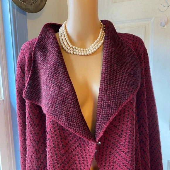 Milano Western Boho Open Red Black Knit Cardigan CoverUP Women S-L Warm Cozy - Picture 7 of 8